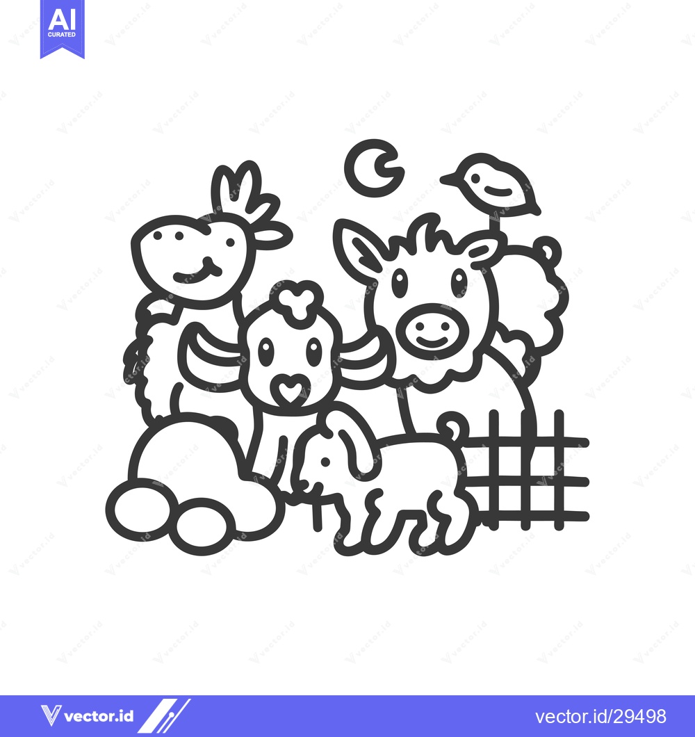 Premium Vector of Cartoon Animals with a Bird and a Moon