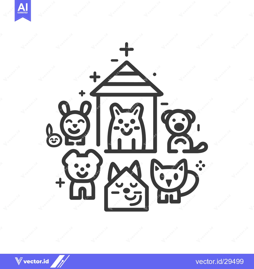 Premium Vector dari Cartoon Animals With A House And Plus Signs