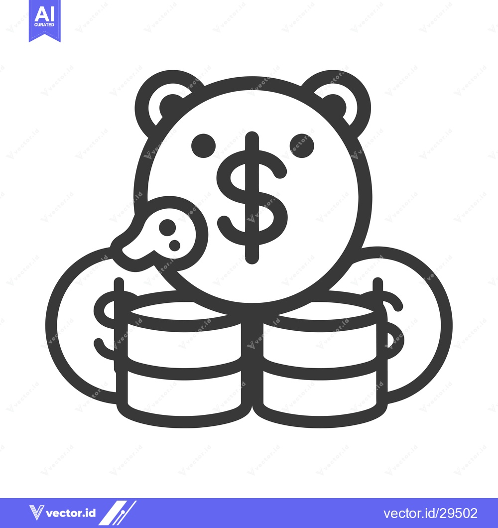 Premium Vector of Cartoon Bear Piggy Bank with Dollar Sign and Coins