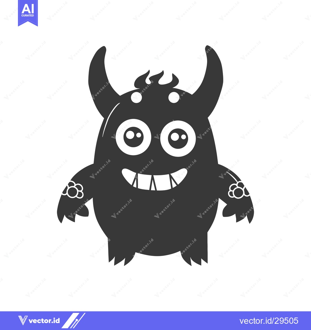 Premium Vector dari Cartoon Black Monster with Big Eyes and Smiling Mouth