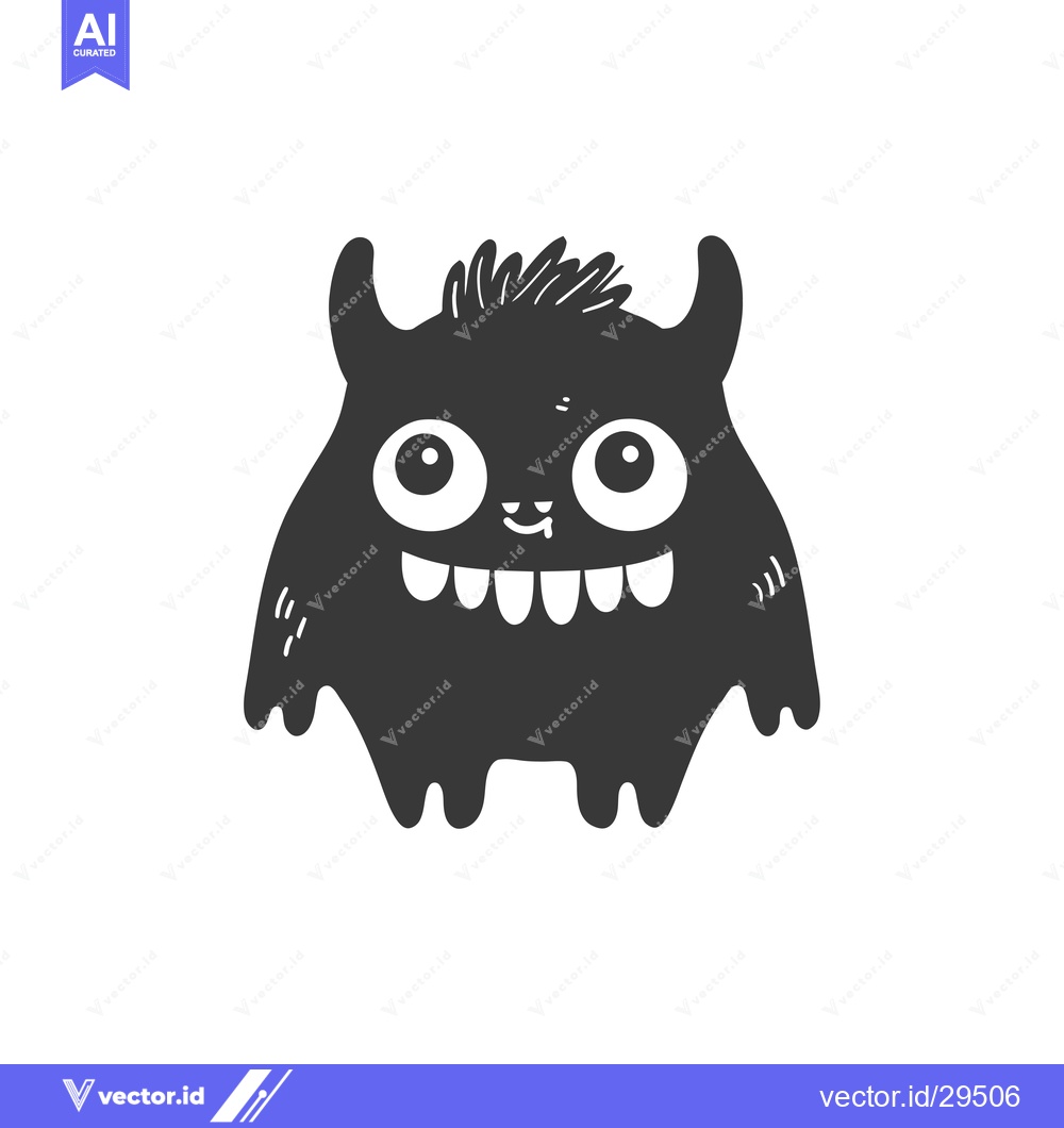 Premium Vector of Cartoon black monster with horns and big eyes