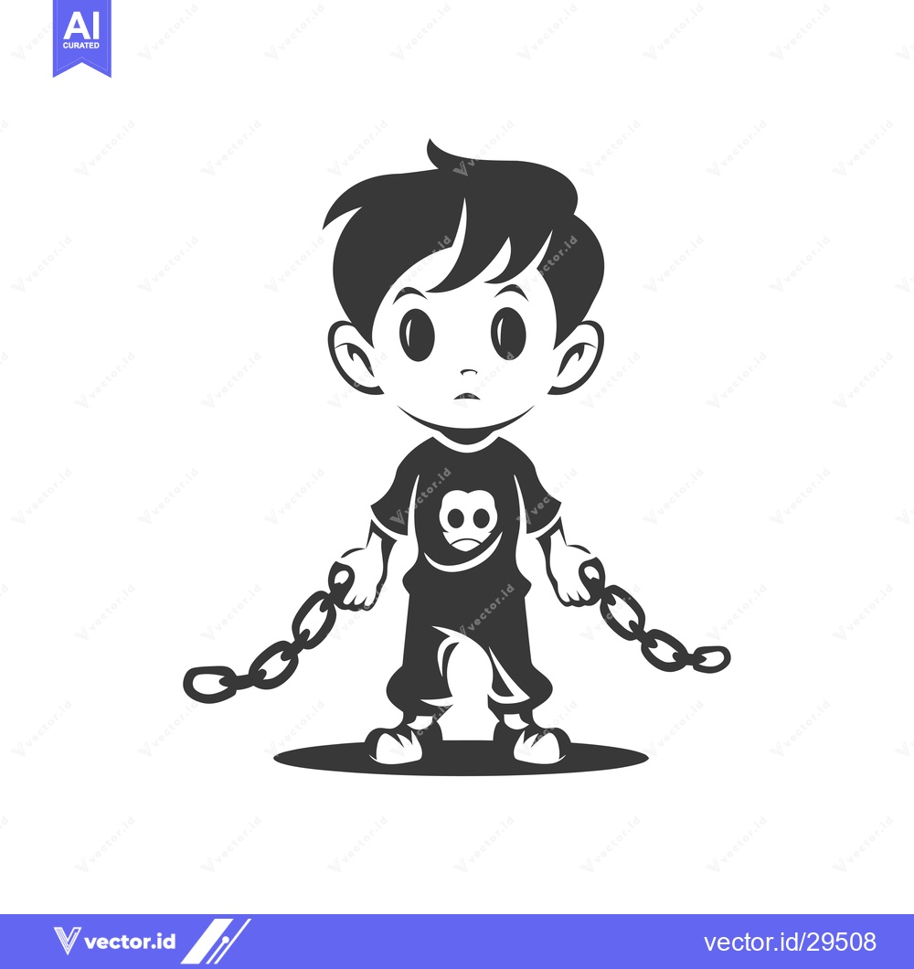 Premium Vector dari Cartoon boy with chains, looking sad