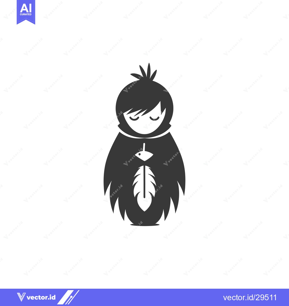 Premium Vector of Cartoon Character Holding a Feather in a Praying Position