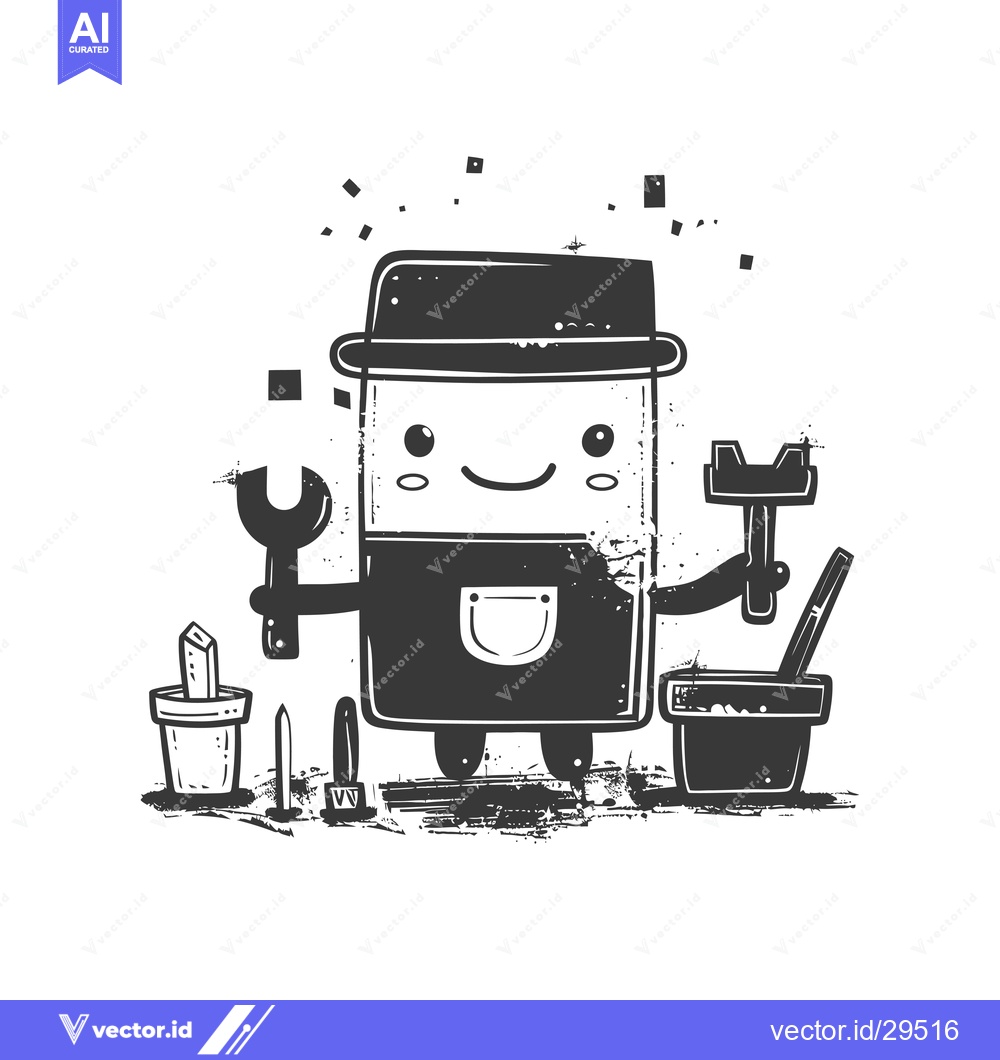 Premium Vector of Cartoon Character with Hat and Tools Holding Plants