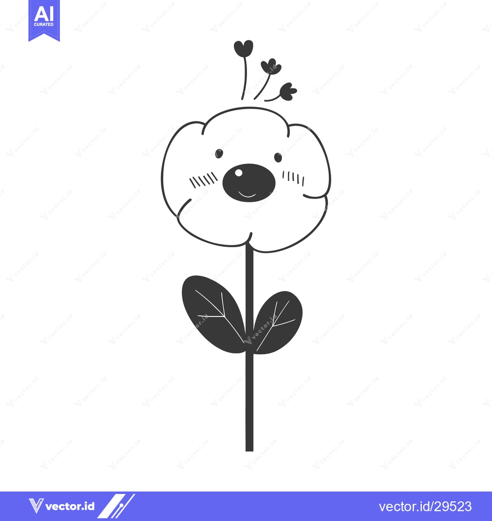 Premium Vector of Cartoon Flower with a Cute Face and Three Buds