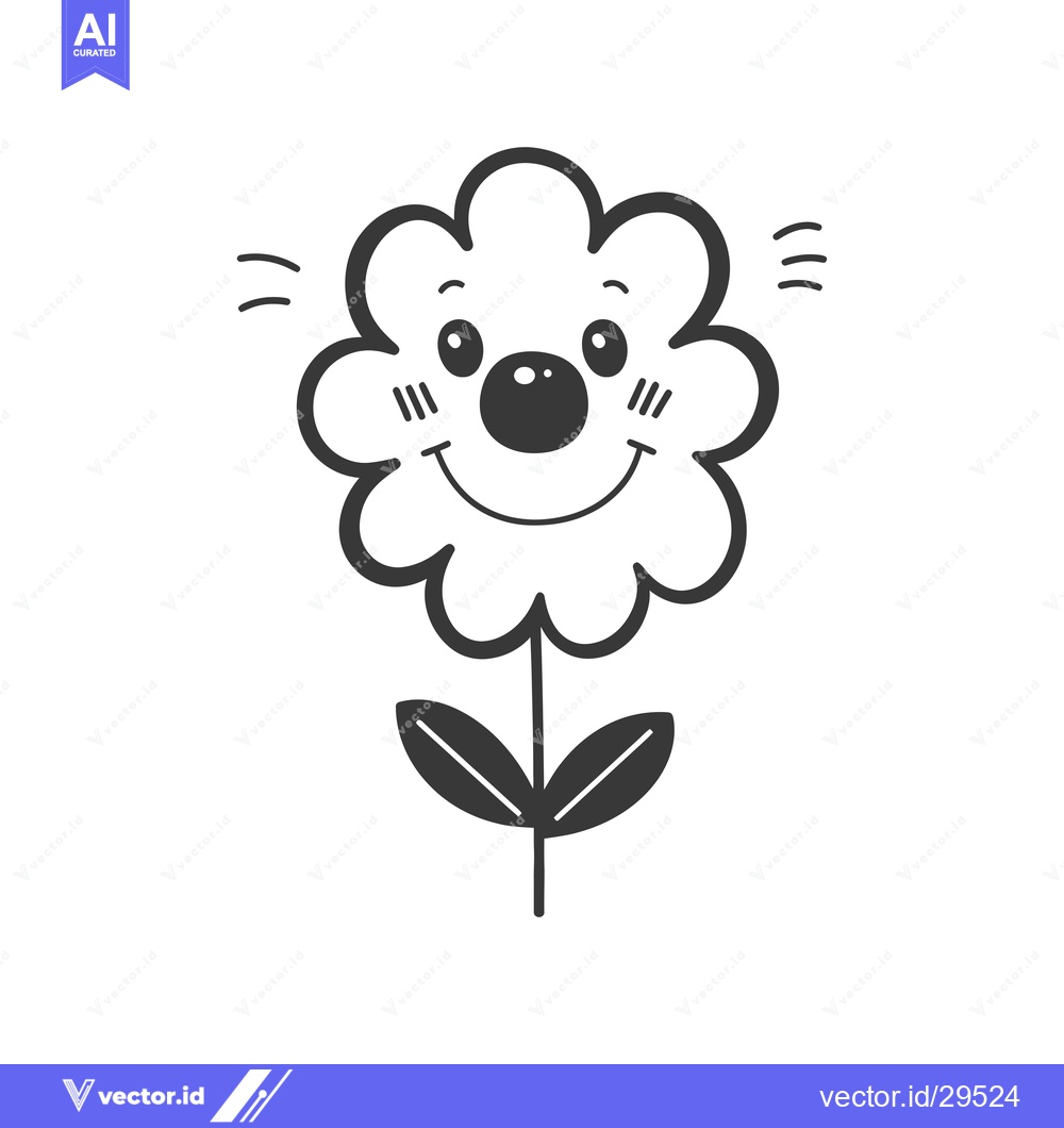 Premium Vector of Cartoon flower with a smiling face and a red nose