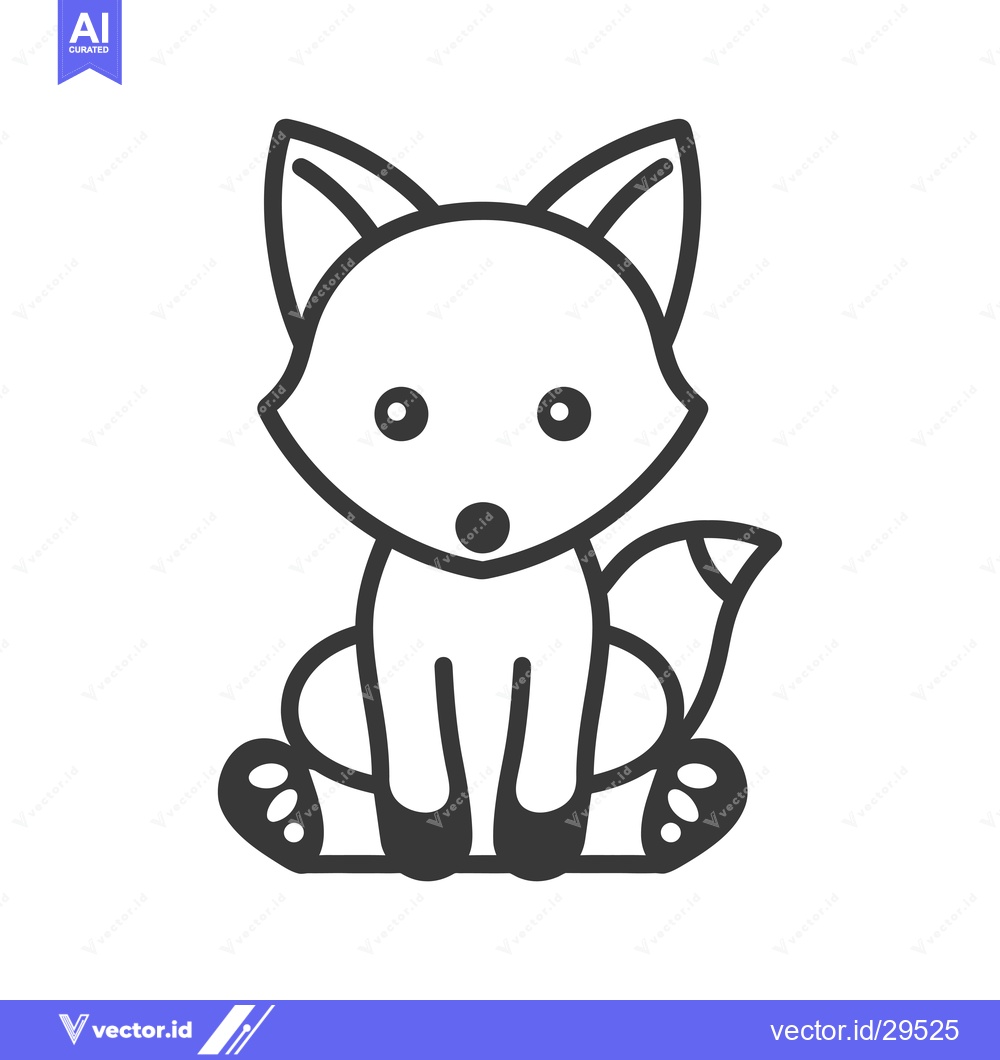 Premium Vector of Cartoon Fox Sitting with Big Eyes and a Bushy Tail