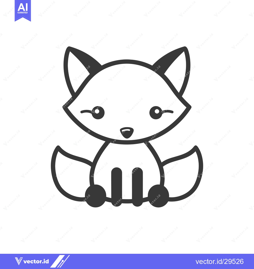 Premium Vector of Cartoon Fox Sitting with Large Ears and a Fluffy Tail