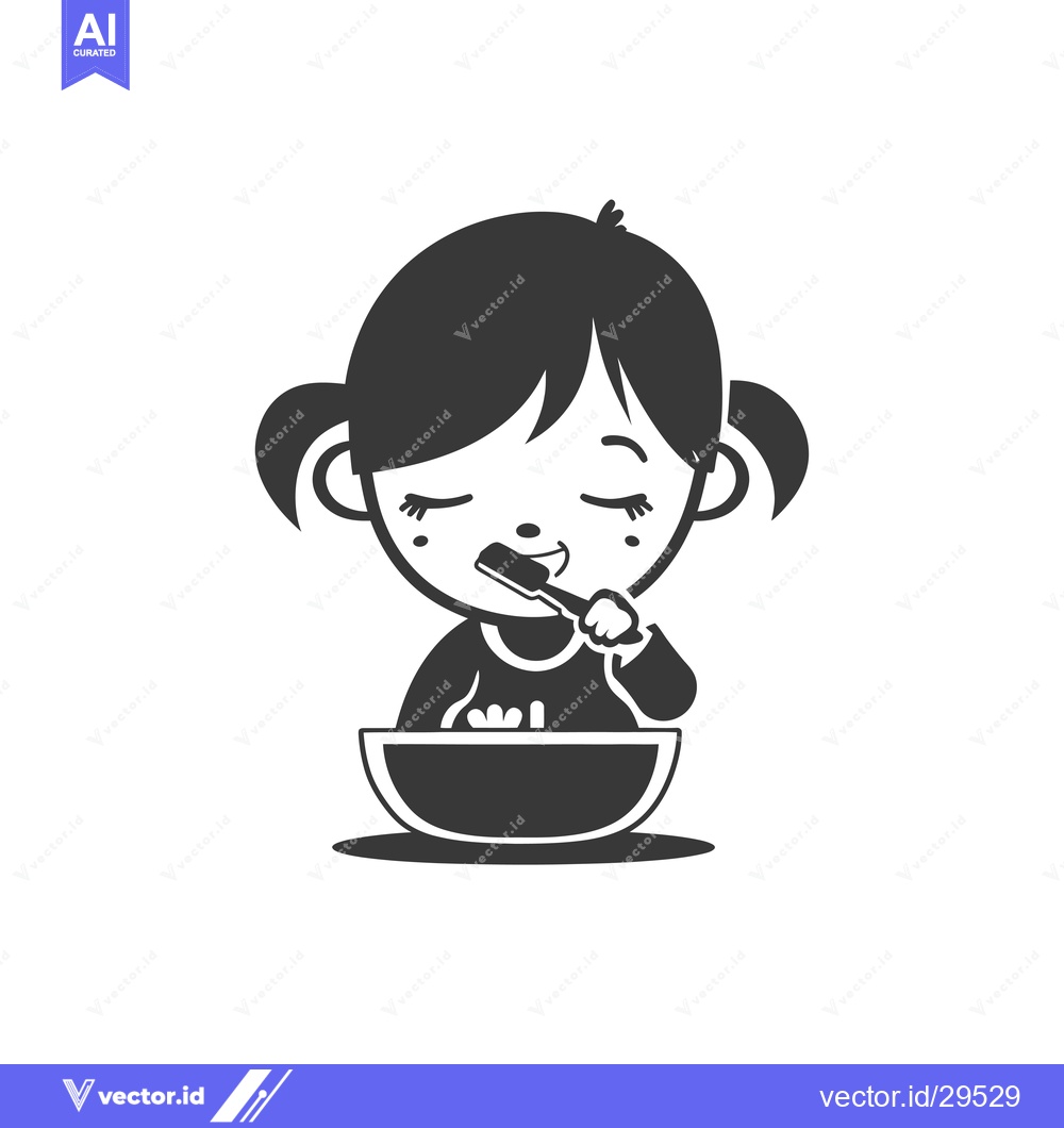 Premium Vector dari Cartoon Girl Brushing Teeth in Bathroom Sink