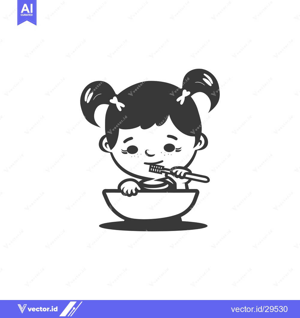 Premium Vector dari Cartoon Girl Brushing Teeth in Sink