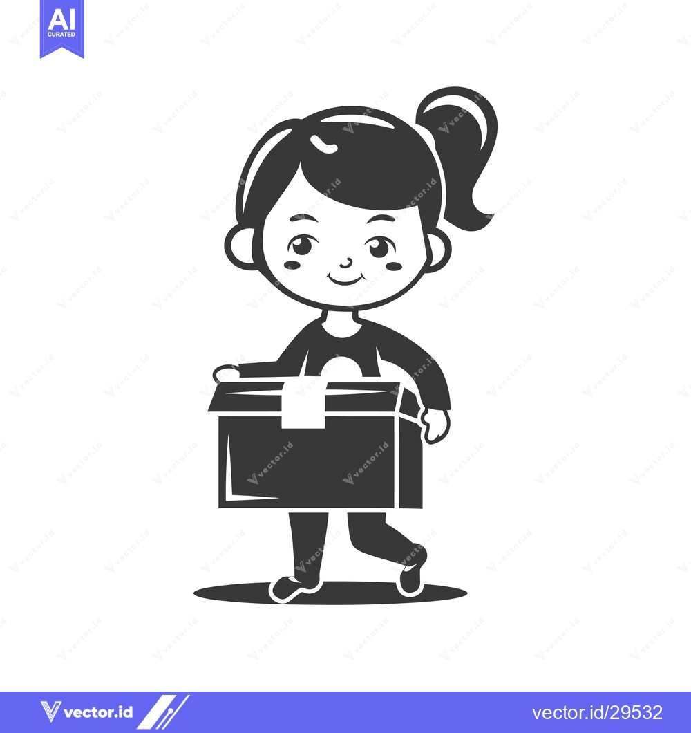 Premium Vector of Cartoon Girl Holding a Large Gift Box