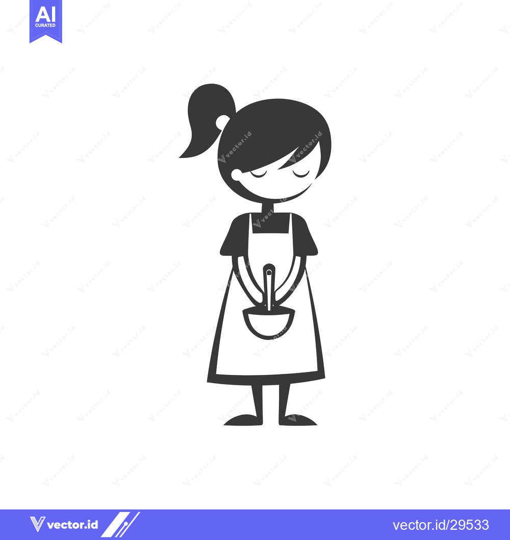 Premium Vector dari Cartoon Girl Holding a Large Ladle with Closed Eyes