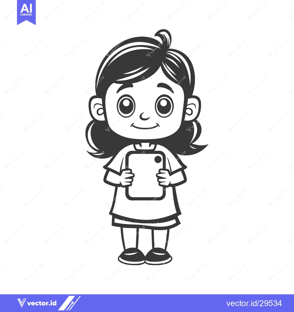 Premium Vector dari Cartoon Girl Holding a Smartphone