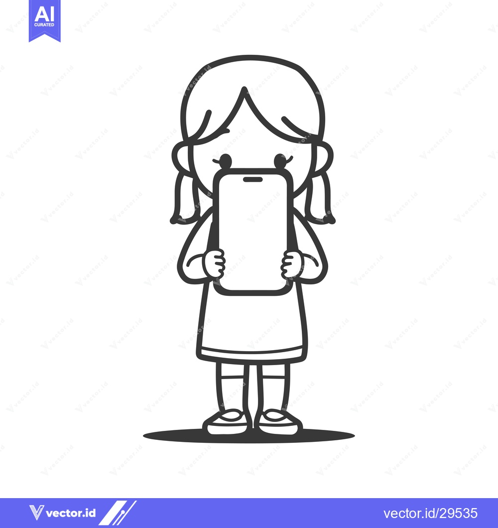 Premium Vector of Cartoon Girl Holding a Smartphone