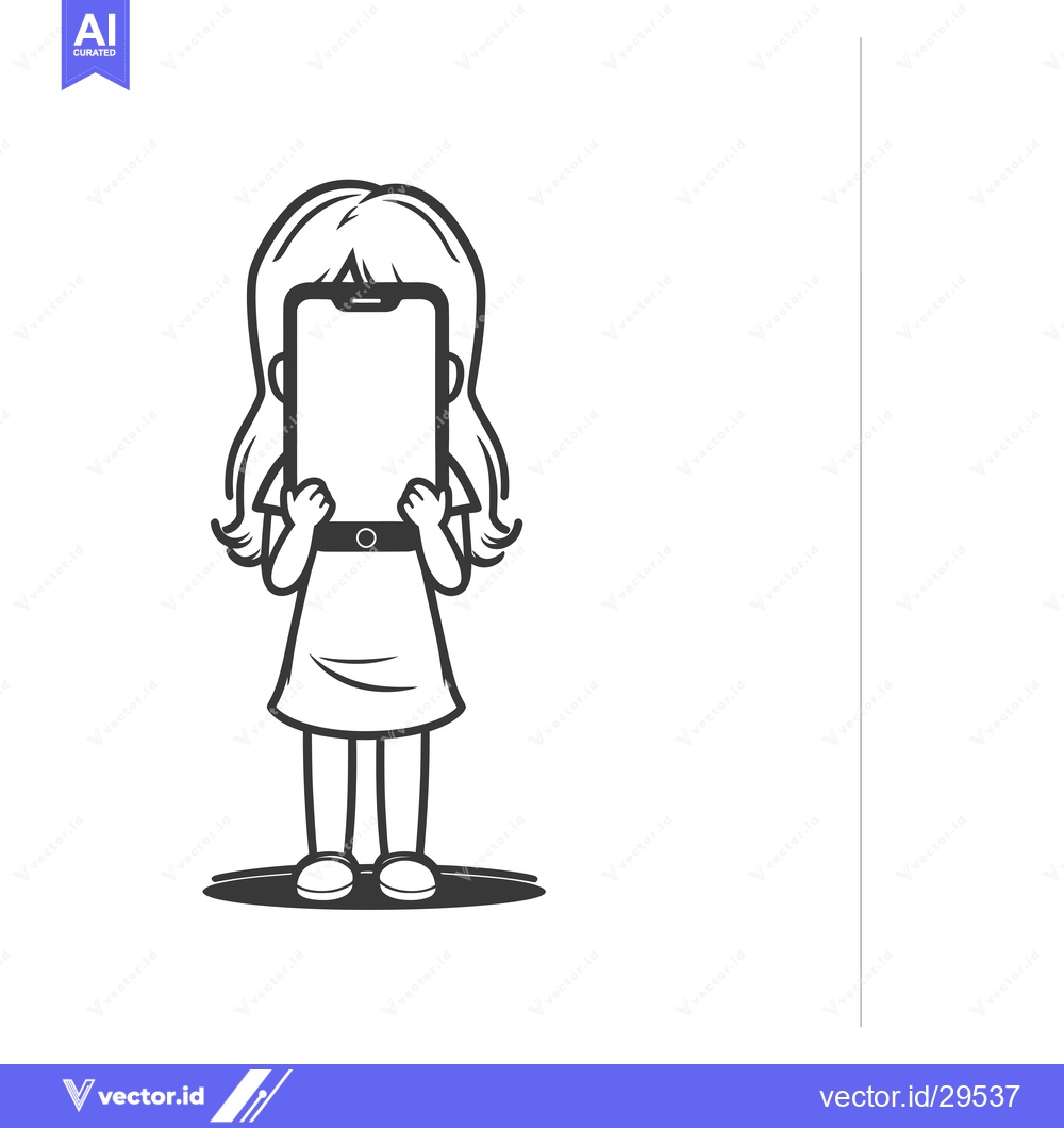 Premium Vector of Cartoon Girl Holding Smartphone In Front Of Face