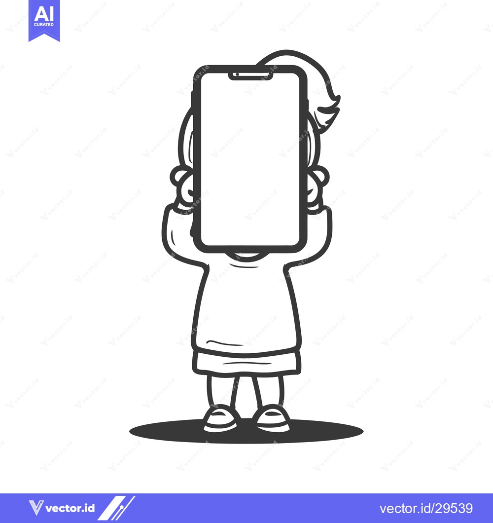 Premium Vector dari Cartoon Girl Holding Smartphone Over Her Face