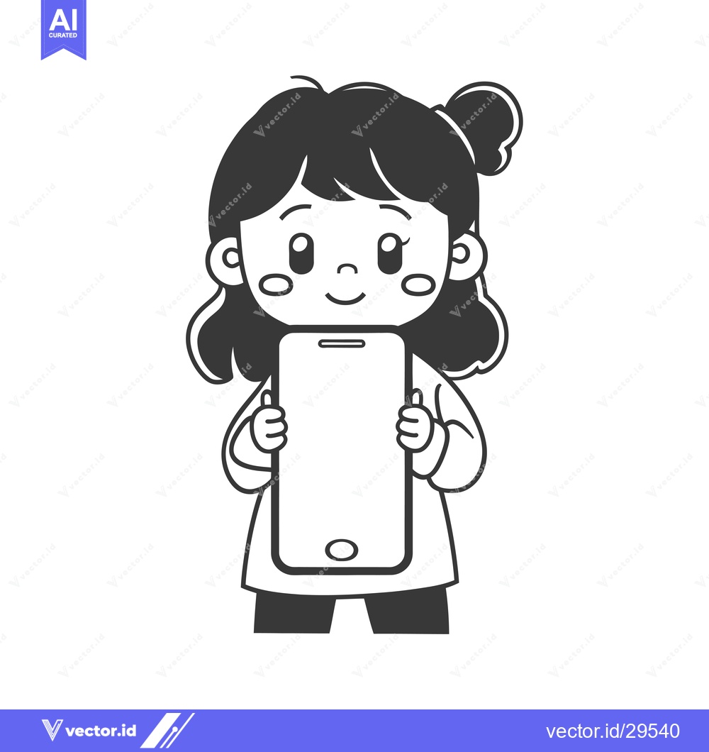 Premium Vector of Cartoon Girl Holding Smartphone with a Happy Expression