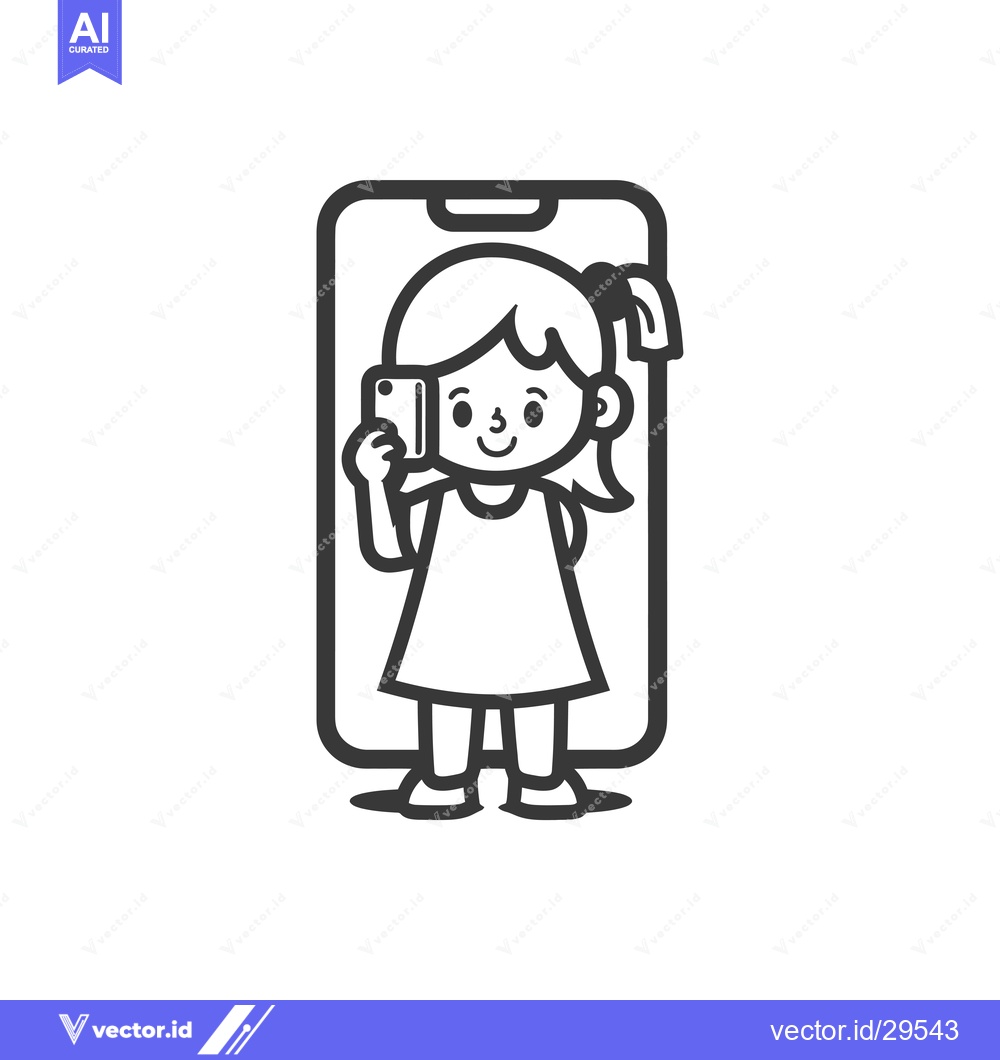 Premium Vector of Cartoon Girl Taking a Selfie Inside a Smartphone Outline