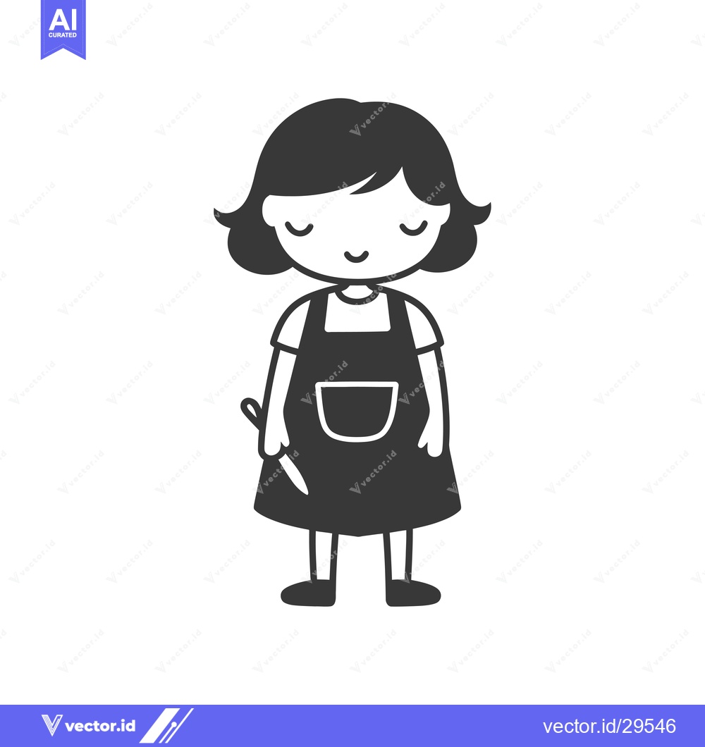 Premium Vector dari Cartoon Girl Wearing an Apron and Holding a Knife