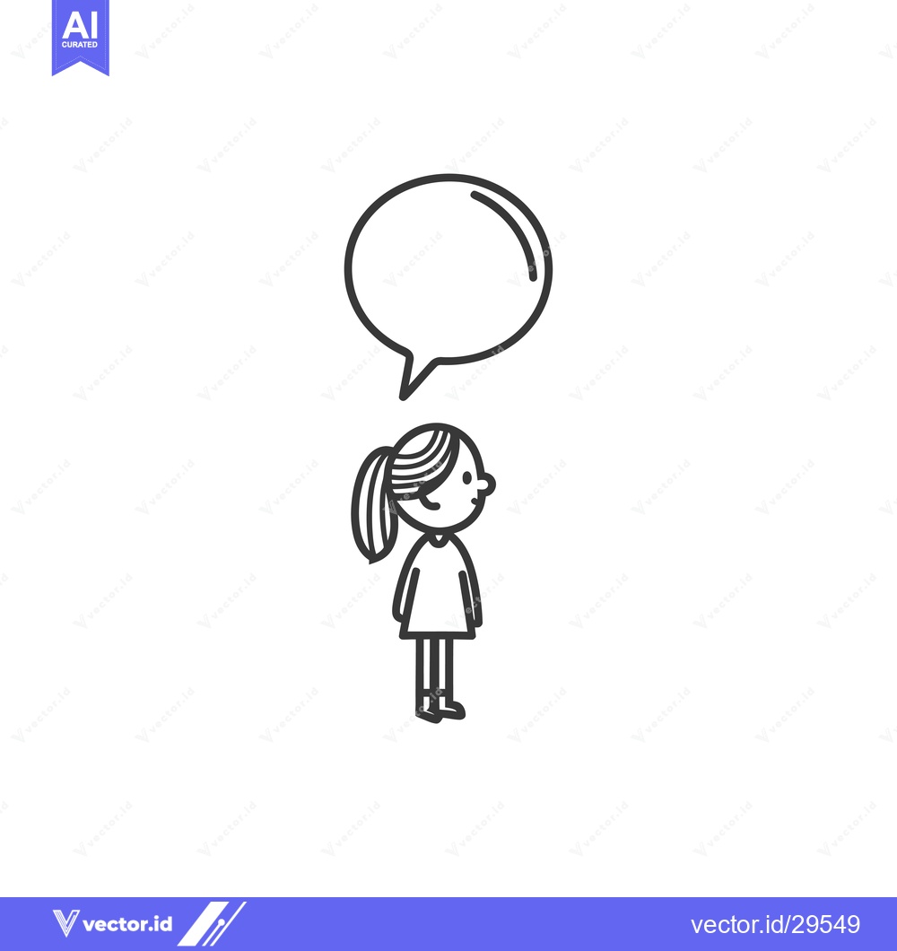 Premium Vector dari Cartoon Girl with a Speech Bubble Above Her Head