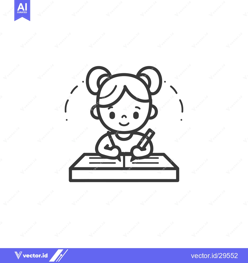 Premium Vector of Cartoon Girl Writing in a Notebook