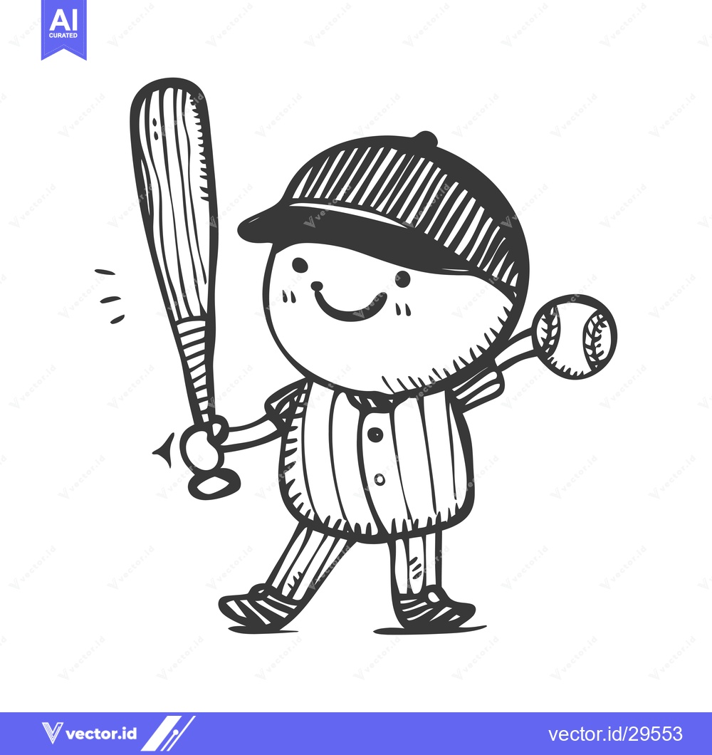 Premium Vector dari Cartoon Illustration of a Baseball Player Holding a Bat and a Ball