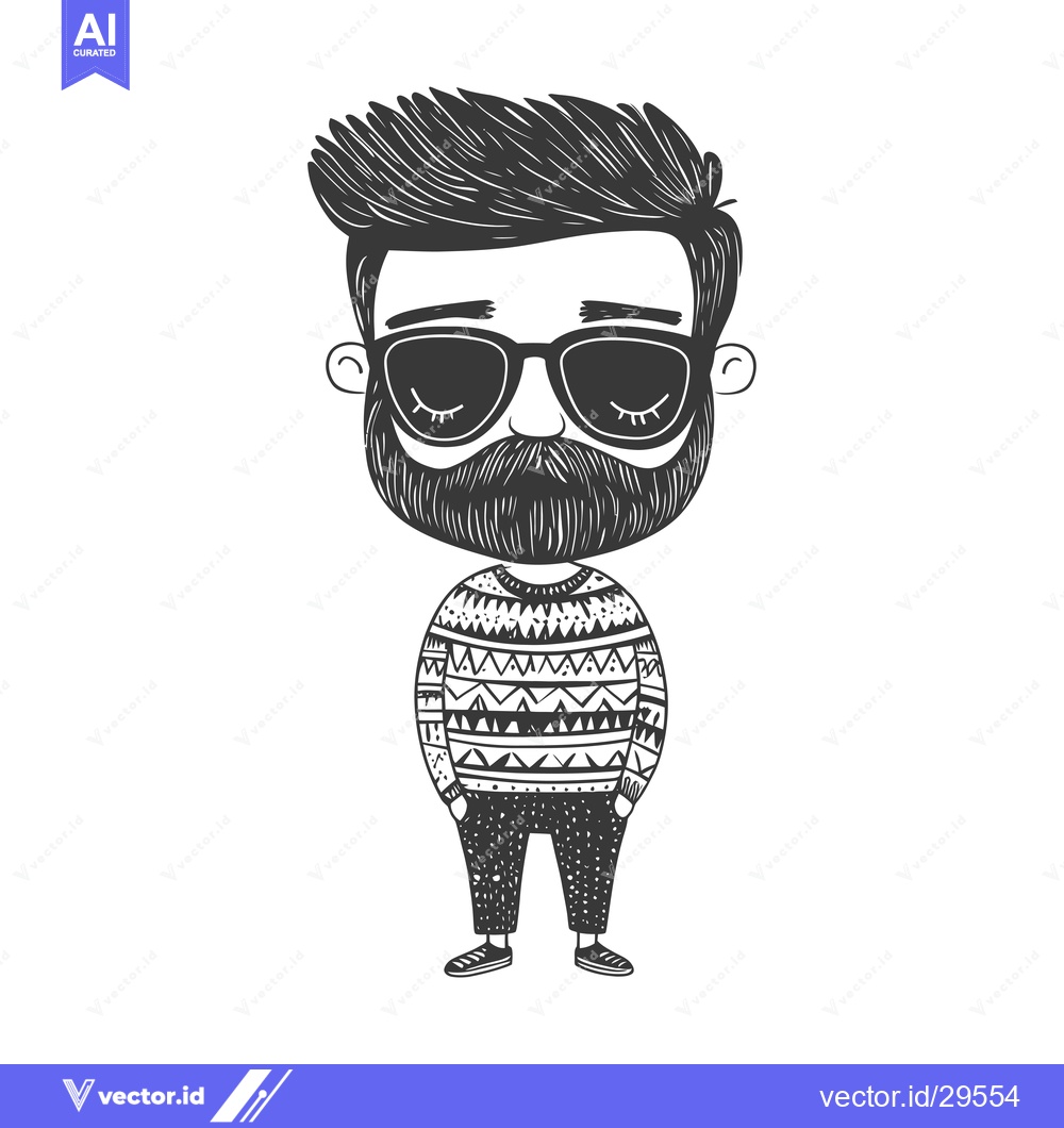 Premium Vector dari Cartoon Illustration of a Bearded Man in Sunglasses Wearing a Patterne