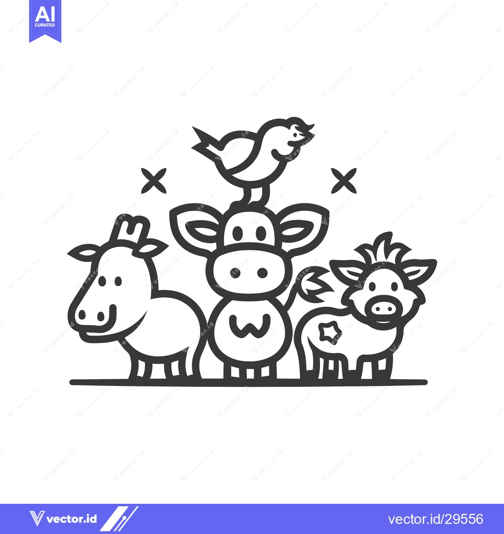 Premium Vector dari Cartoon Illustration of a Bird, Two Cows, and a Pig