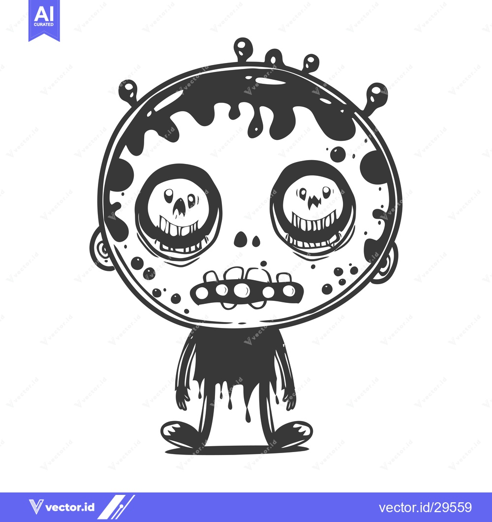 Premium Vector dari Cartoon illustration of a black and white zombie character