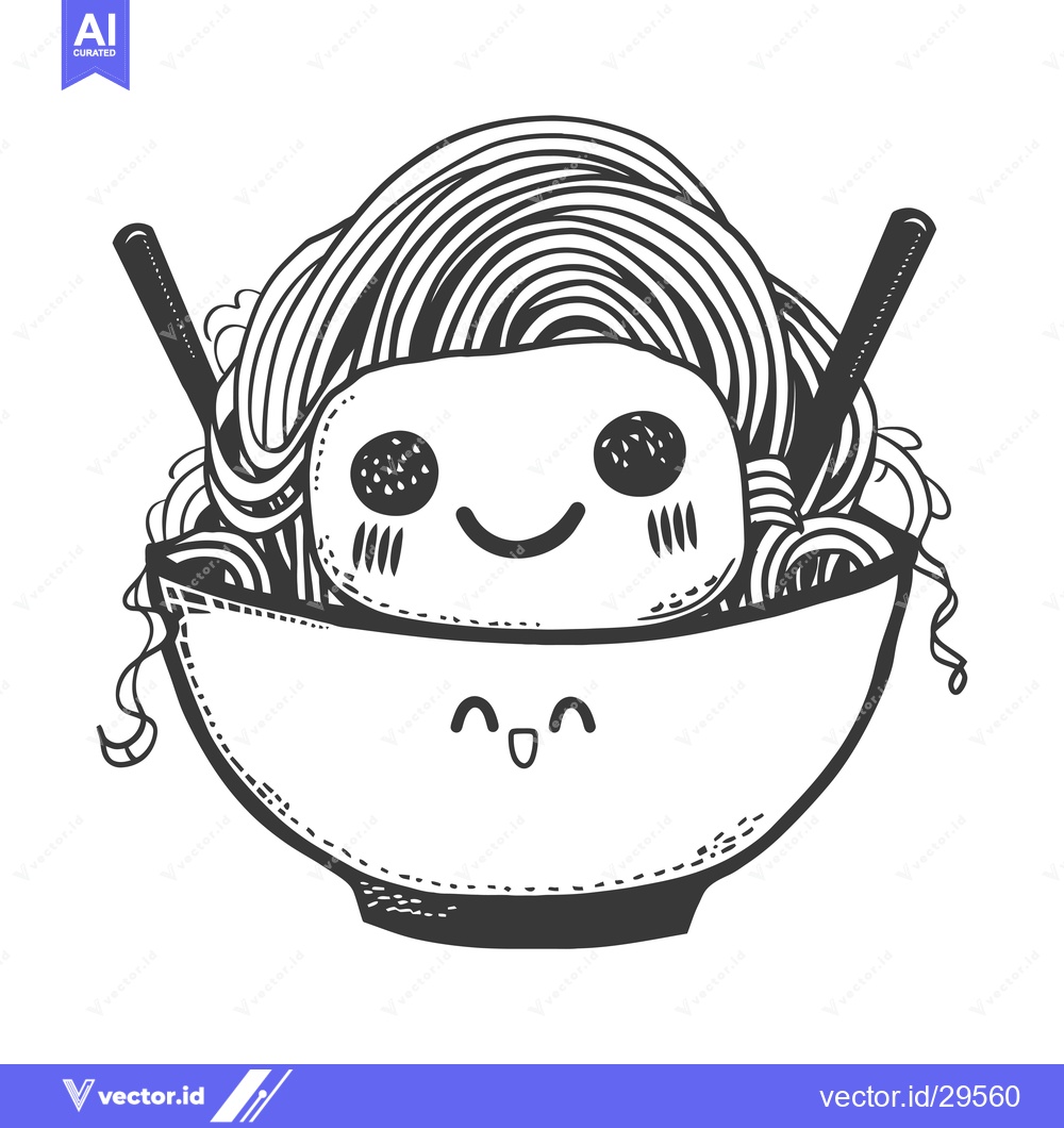 Premium Vector of Cartoon illustration of a bowl of noodles with a happy face