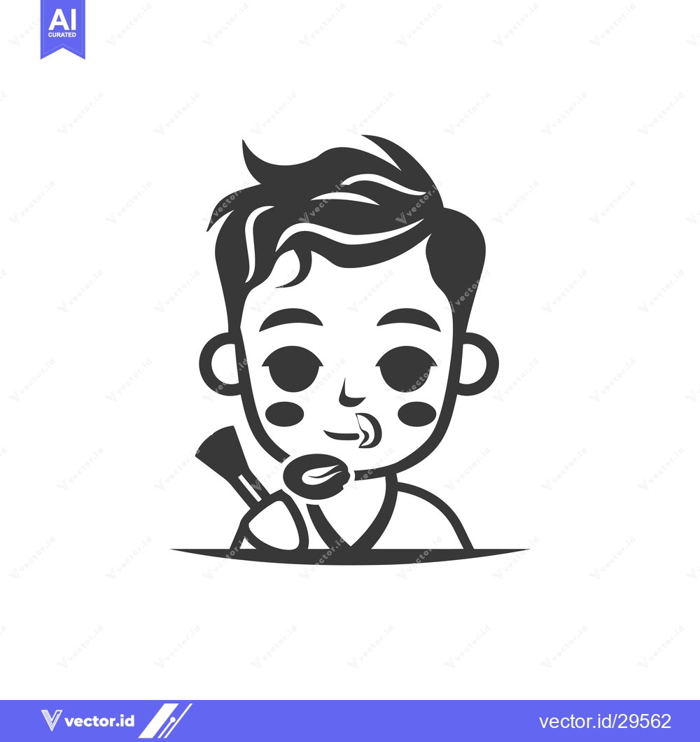 Premium Vector dari Cartoon Illustration of a Boy Holding a Makeup Brush