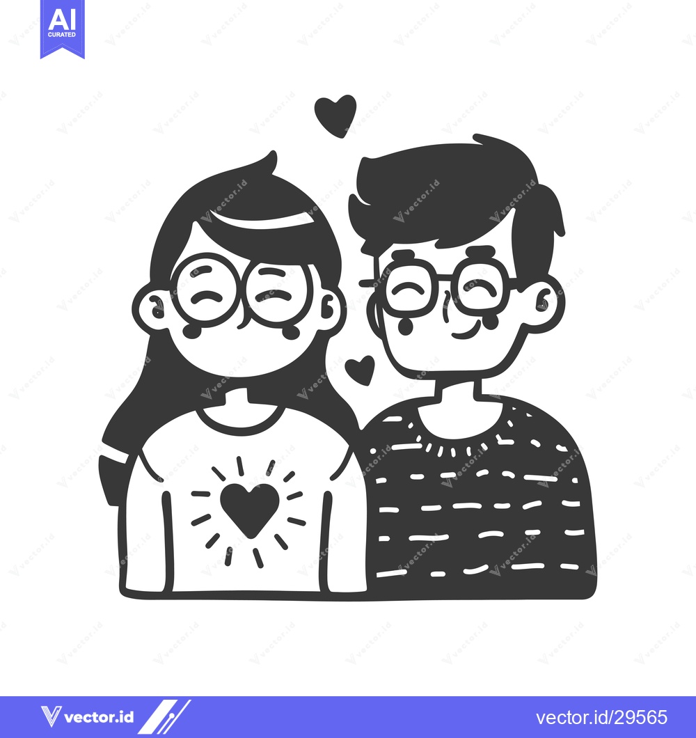 Premium Vector dari Cartoon Illustration of a Couple in Love with Hearts and Glasses