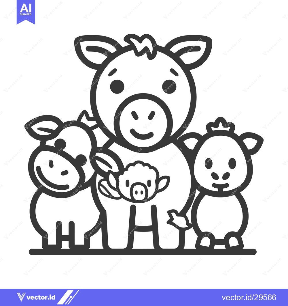 Premium Vector of Cartoon Illustration of a Cow, a Donkey, and a Lamb