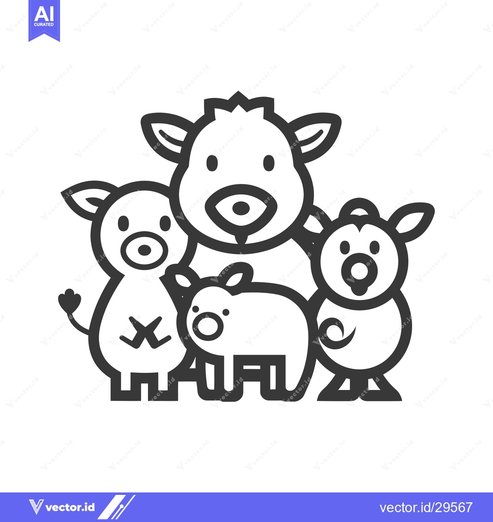 Premium Vector of Cartoon Illustration of a Cow, Pig, and Goat