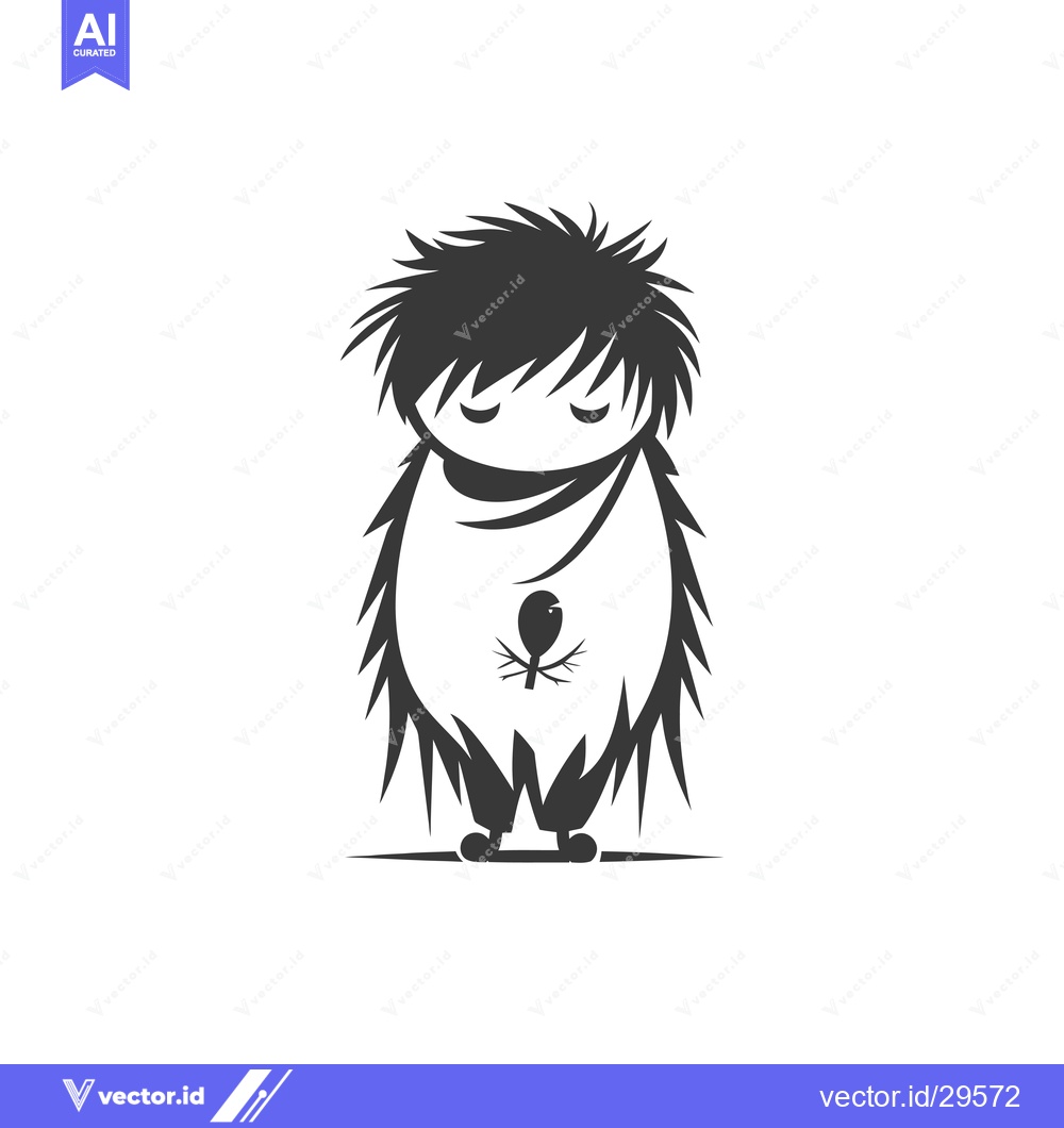 Premium Vector dari Cartoon Illustration of a Furry, Shy Figure Holding a Bird