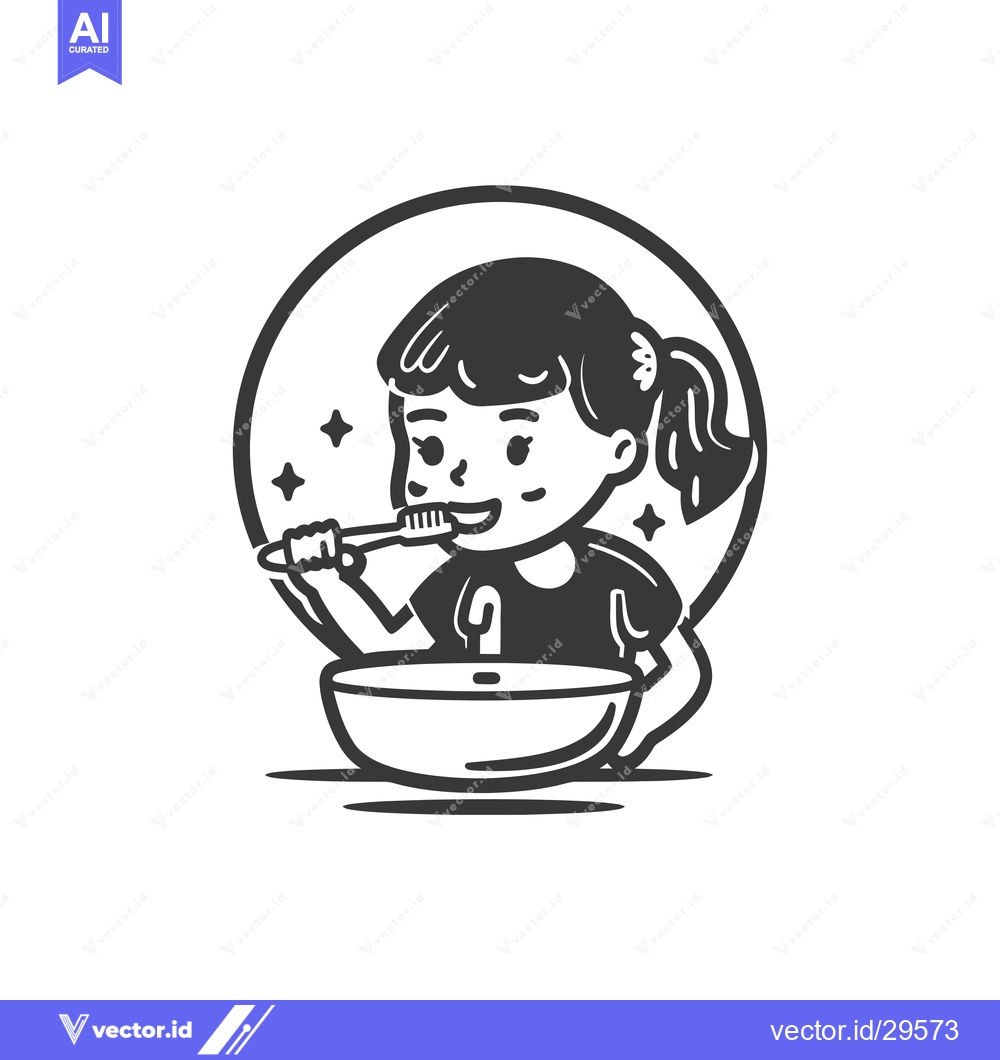 Premium Vector of Cartoon Illustration of a Girl Brushing Her Teeth