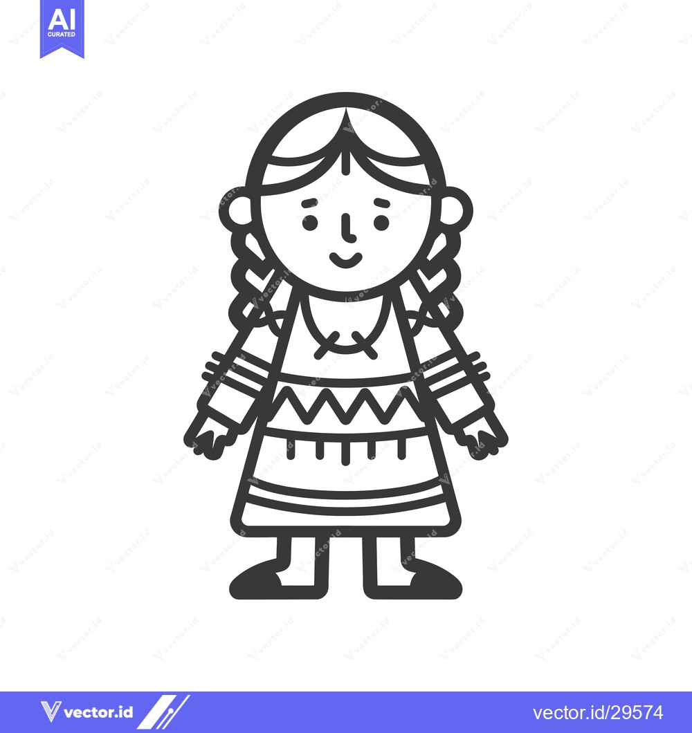 Premium Vector of Cartoon Illustration of a Girl in a Native American Dress