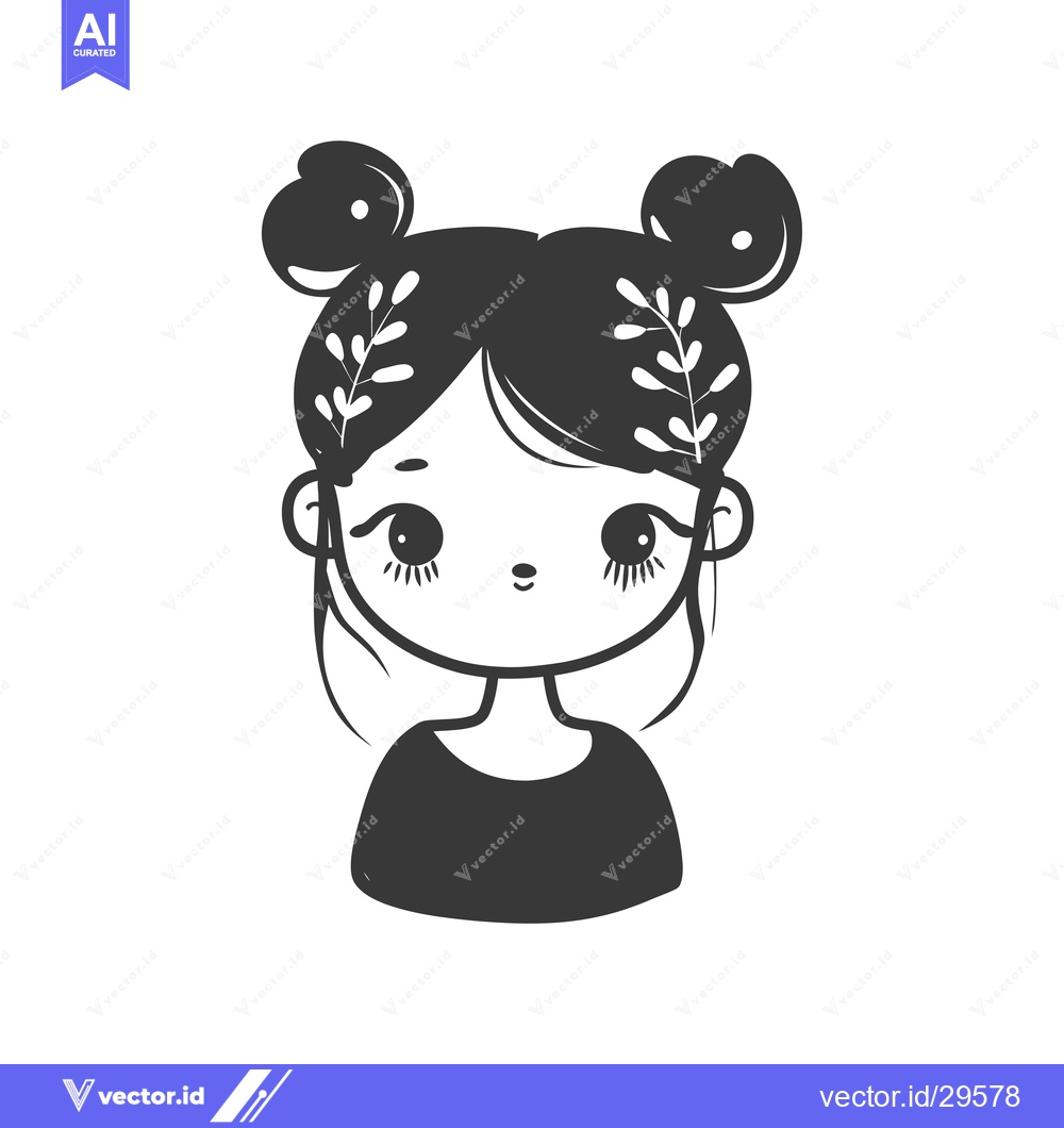 Premium Vector dari Cartoon illustration of a girl with buns and flowers in her hair