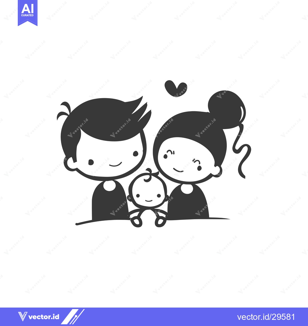 Premium Vector dari Cartoon Illustration of a Happy Family with a Baby