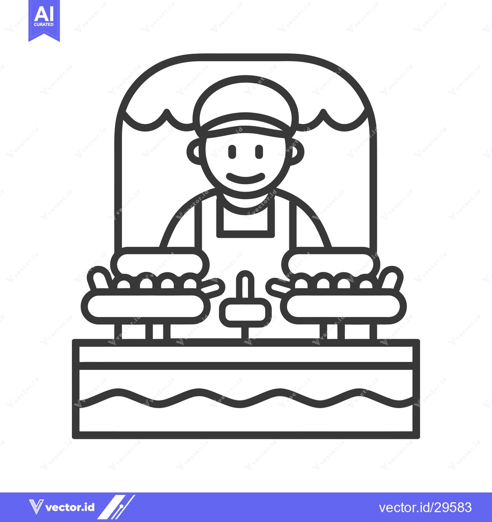 Premium Vector dari Cartoon Illustration of a Hot Dog Stand Vendor