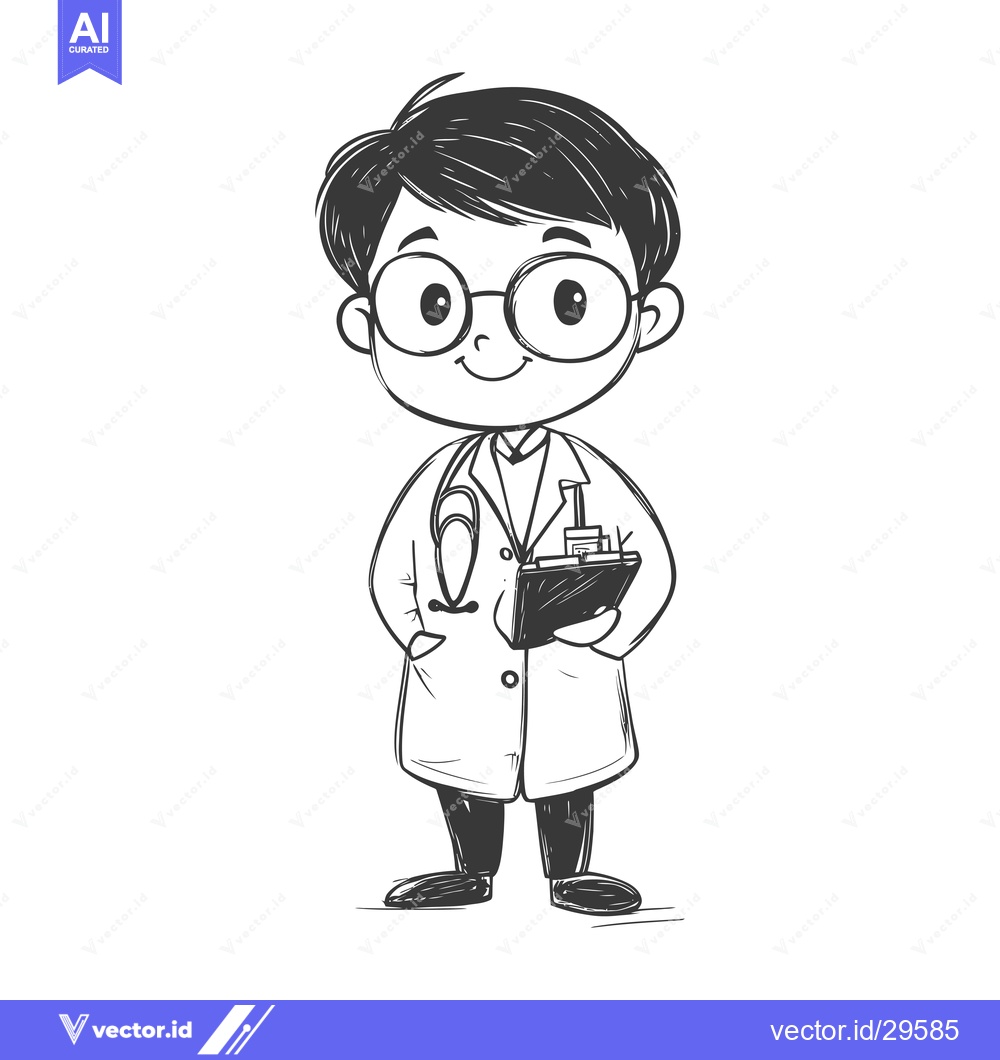 Premium Vector of Cartoon Illustration of a Male Doctor Holding a Clipboard