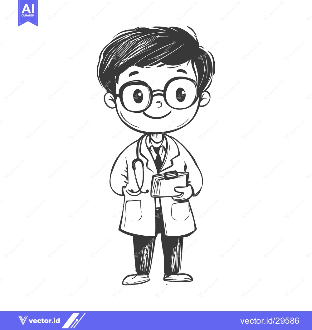Premium Vector dari Cartoon Illustration of a Male Doctor Wearing a Lab Coat and Holding a