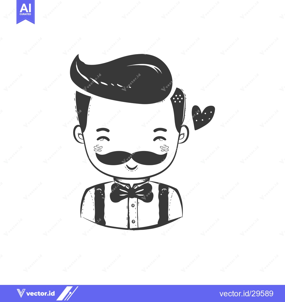 Premium Vector of Cartoon illustration of a man with a mustache, bowtie, and suspenders
