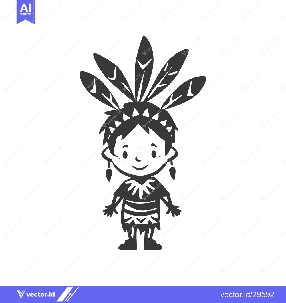 Premium Vector of Cartoon Illustration of a Native American Boy Wearing a Headdress