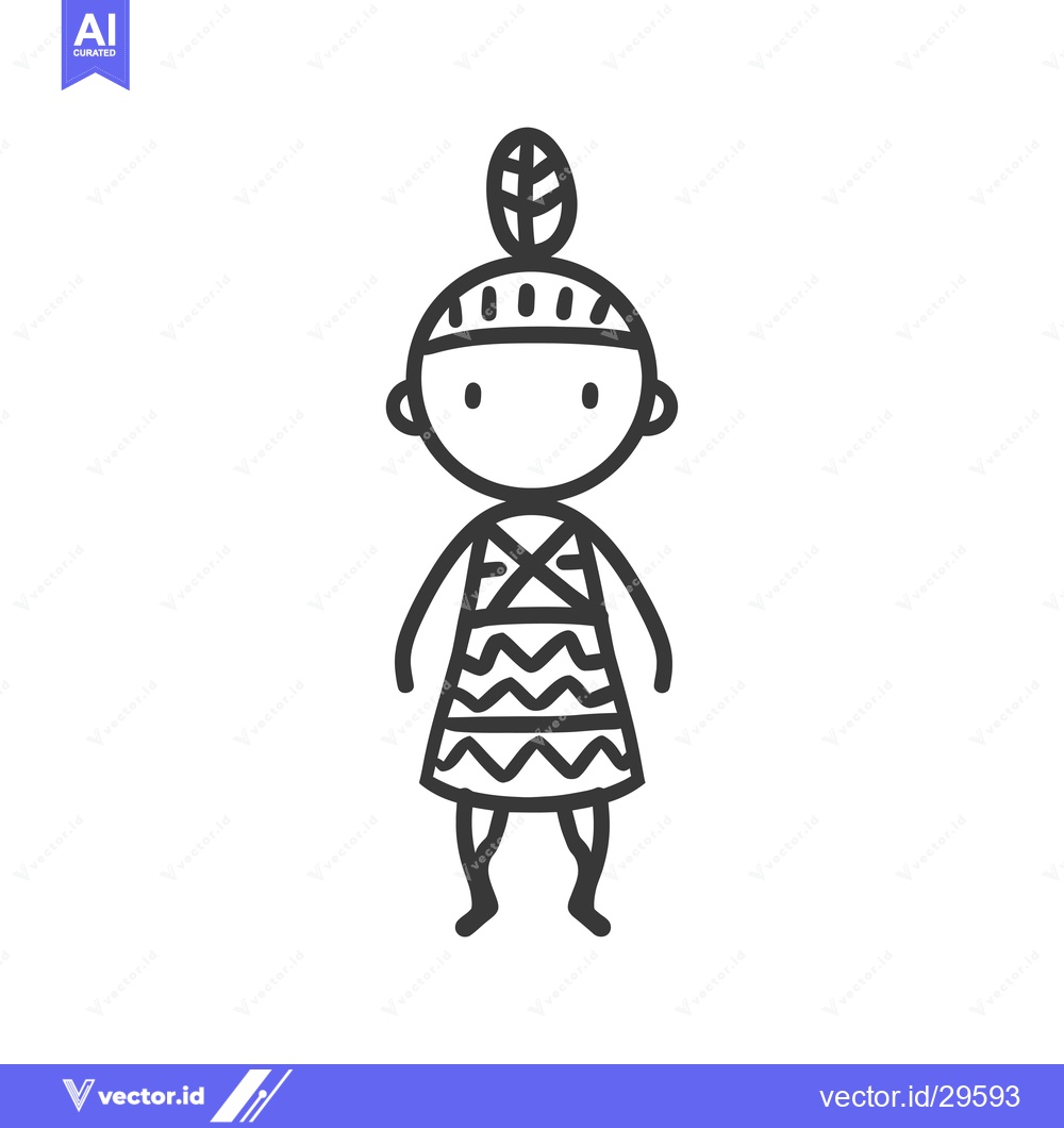 Premium Vector dari Cartoon illustration of a Native American child wearing a traditional