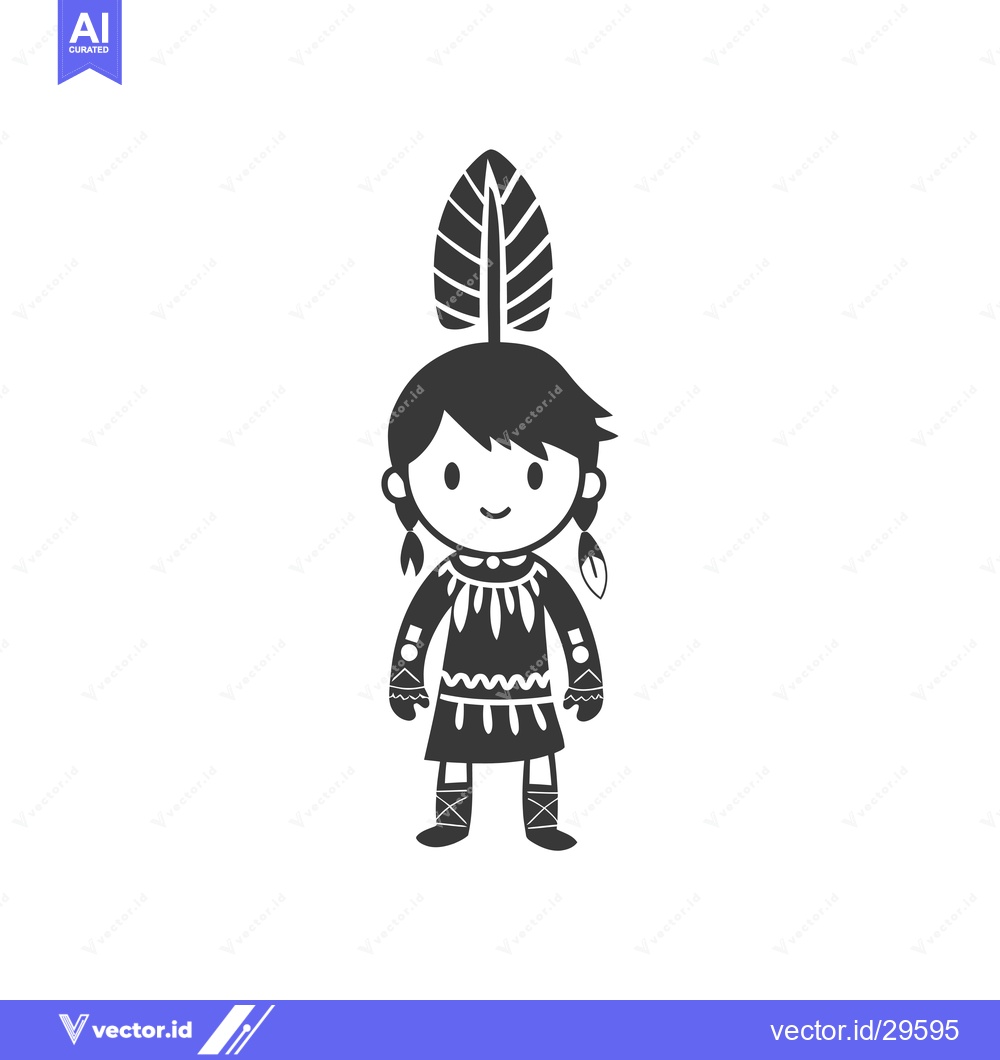 Premium Vector of Cartoon Illustration of a Native American Girl in Traditional Clothing