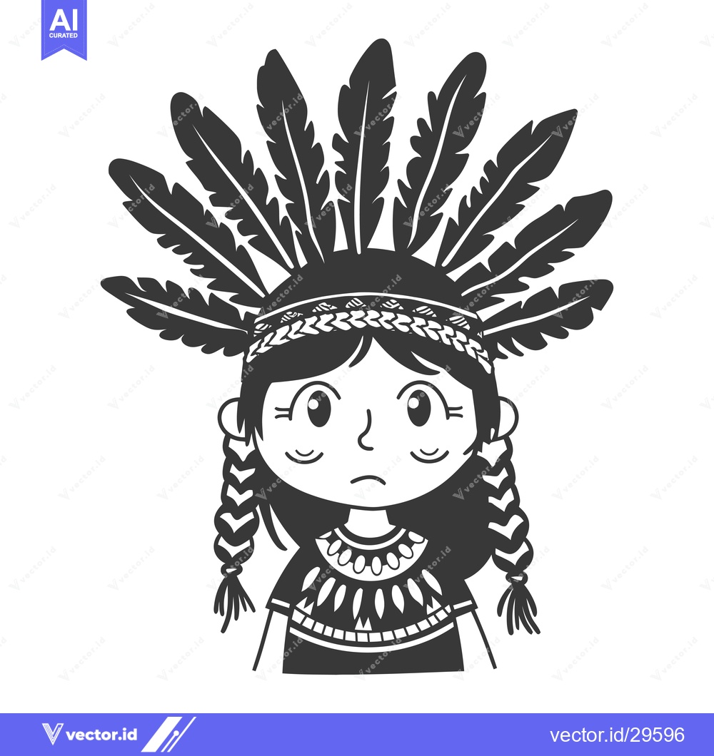 Premium Vector dari Cartoon Illustration of a Native American Girl Wearing a Headdress