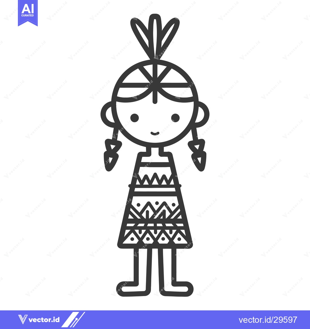 Premium Vector of Cartoon illustration of a Native American girl wearing traditional clo