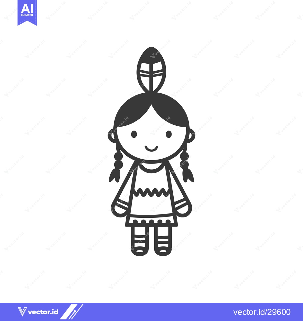 Premium Vector of Cartoon Illustration of a Native American Girl with Braids