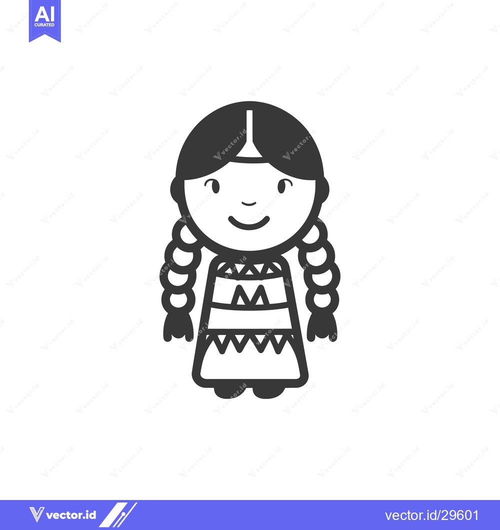 Premium Vector dari Cartoon illustration of a Native American girl with braids